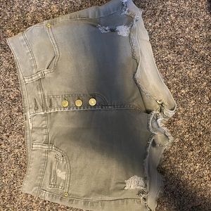 Army green denim shorts